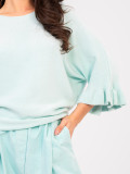 Pulover elegant albastru deschis cu volan și mânecă 3/4