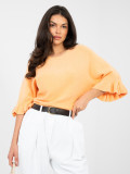 Pulover elegant portocaliu cu volan și mâneci 3/4