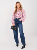 Cămașă roz cu imprimeu floral și mâneci bufante