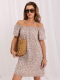 Rochie roz oversize cu imprimeu animalier și umeri căzuți