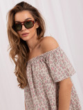 Rochie roz oversize cu imprimeu animalier și umeri căzuți