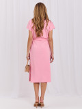 Rochie midi roz din bumbac cu curea