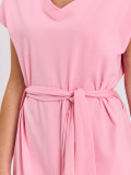 Rochie midi roz din bumbac cu curea