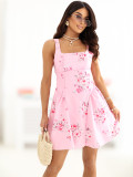 Rochie mini roz evazată cu imprimeu floral