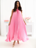 Rochie midi roz fără mâneci, tip cocktail