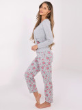 Pijamă din bumbac cu model floral, gri