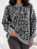 Pulover gri cu imprimeu animalier