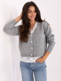 Pulover elegant gri cu mâneci lungi