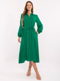 Rochie midi elegantă verde cu mâneci lungi