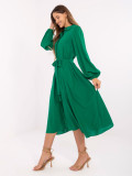 Rochie midi elegantă verde cu mâneci lungi