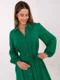 Rochie midi elegantă verde cu mâneci lungi