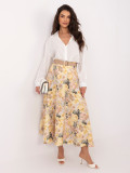 Fustă midi galbenă cu imprimeu floral și curea