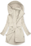Parka ecru de primăvară cu glugă mare