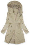 Parka lungă cu imprimeu în glugă bej deschis