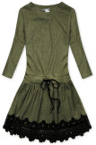 Rochie scurtă verde army cu dantelă
