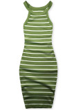 Rochie cu dungi verde khaki cu bretele