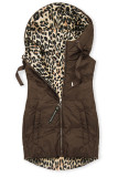 Vestă reversibilă cu imprimeu leopard, maro ciocolatiu