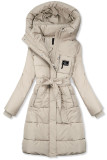 Geacă ecru de iarnă cu curea