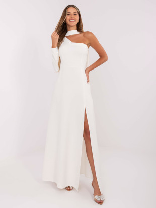 Rochie maxi ecru de seară cu un umăr