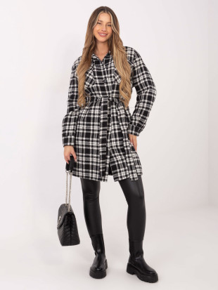 Palton damă alb-negru cu model în carouri
