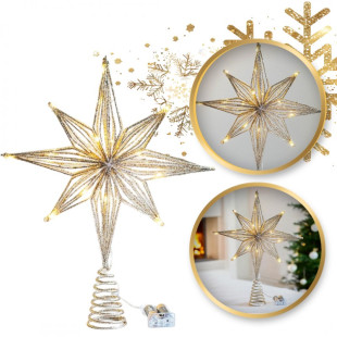 Steaua de decor pentru brad cu LED auriu