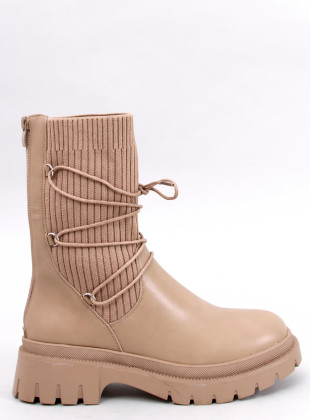 Cizme de damă cu partea superioară elastică bej