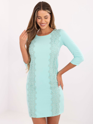 Rochie cocktail mentă cu aplicație florală