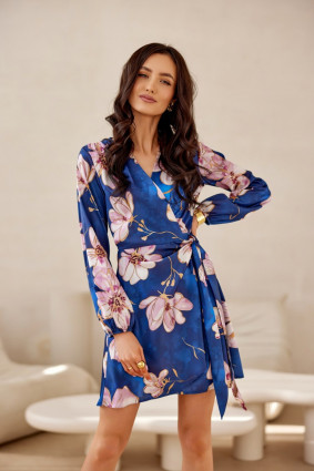Rochie mini cu imprimeu și cordon în talie