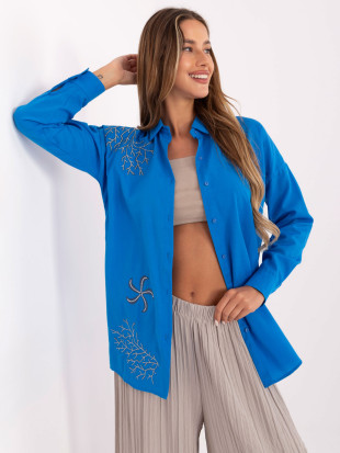 Cămașă oversize albastră închisă cu broderie
