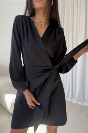 Rochie mini Catlin neagră, tip wrap