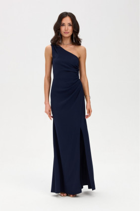 Rochie maxi bleumarin pe un umăr