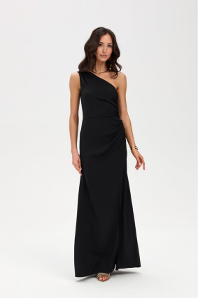 Rochie maxi lungă neagră pe un umăr