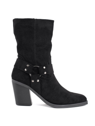 Botine negre cu toc în stil cowboy