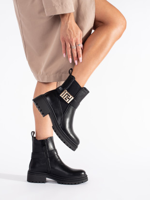 Botine negre clasice cu curea decorativă