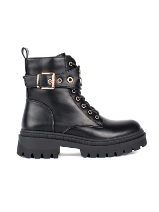 Botine negre pentru femei cu curea decorativă
