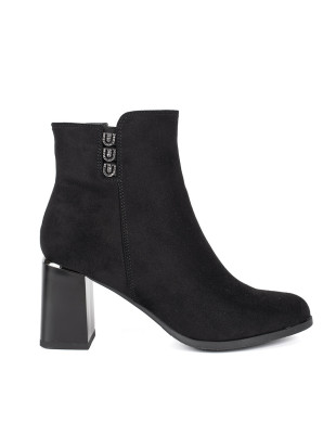 Botine negre din zamsz cu toc gros