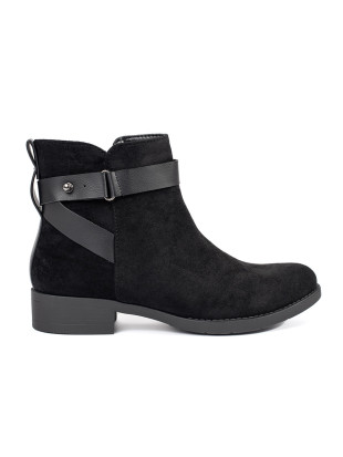 Botine negre din suede cu curea decorativă