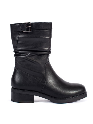 Botine damă din piele neagră căptușite