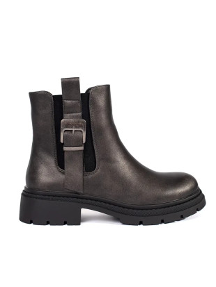 Botine metalice maro închis cu cataramă
