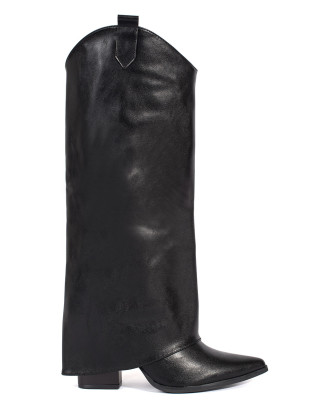 Cizme negre pentru femei în stil cowboy cu toc