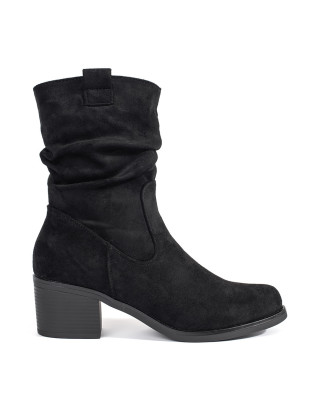 Botine negre pentru femei în stil cowboy cu guler plisat