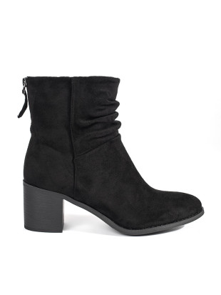 Botine negre din suede cu guler plisat
