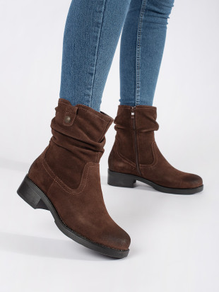 Botine maro din piele cu guler plisat Sergio Leone