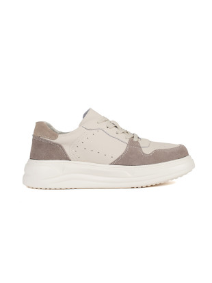 Sneakersi bej din piele cu platformă