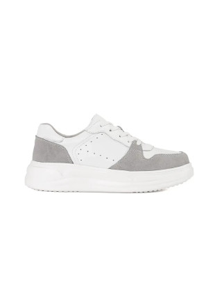 Sneakersi albi din piele pe platformă