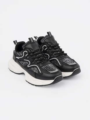 Sneakers negri cu inserții decorative