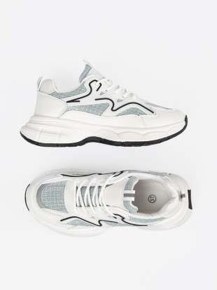 Sneakers alb-verzi cu inserții decorative