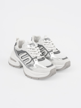 Sneakers albi cu detalii argintii