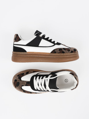 Sneakers alb-negru cu detalii de panteră