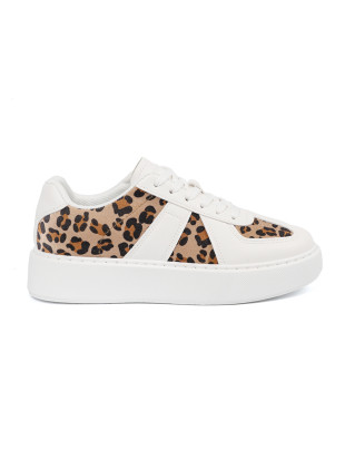 Sneakers albi cu detalii din leopard